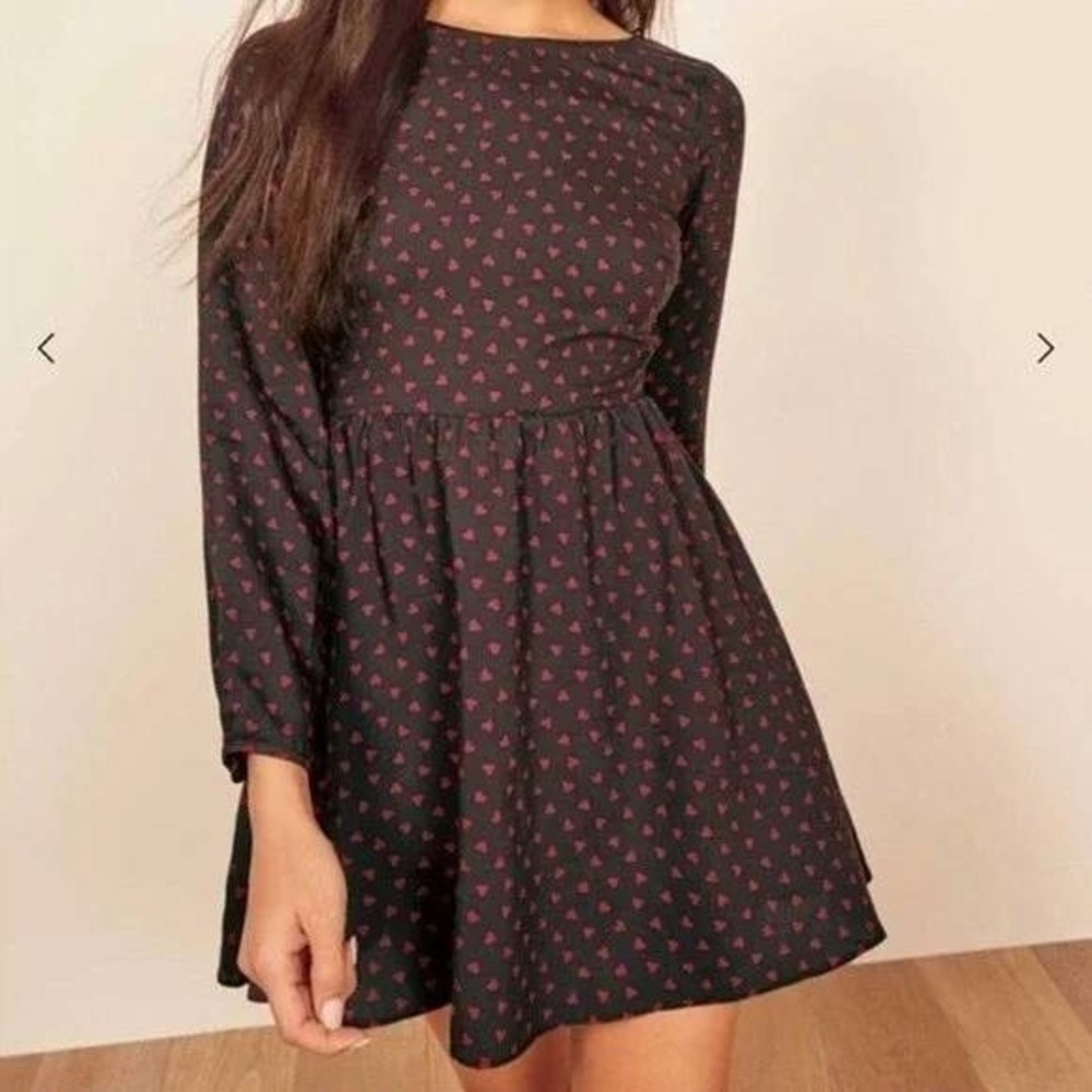 Reformation Black Heart Angie Mini Dress Women's Size XL
